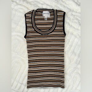INDUSTRY Striped Ribbed Tank Top in Brown/Black/White